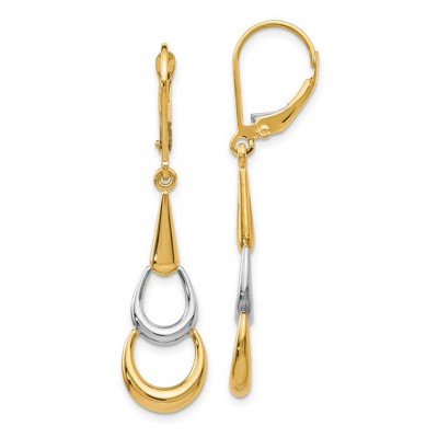 Black Bow Jewelry Polished Two Tone Triple Teardrop Dangle Earrings in 14k Gold, 41mm