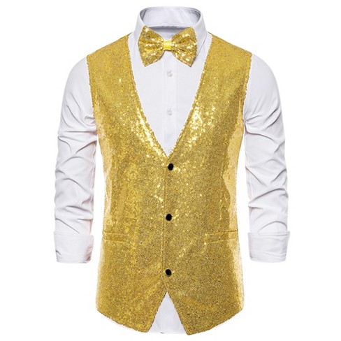 Lars Amadeus Men's Sequin Shiny Slim Fit Sleeveless Suit Waistcoat Set ...