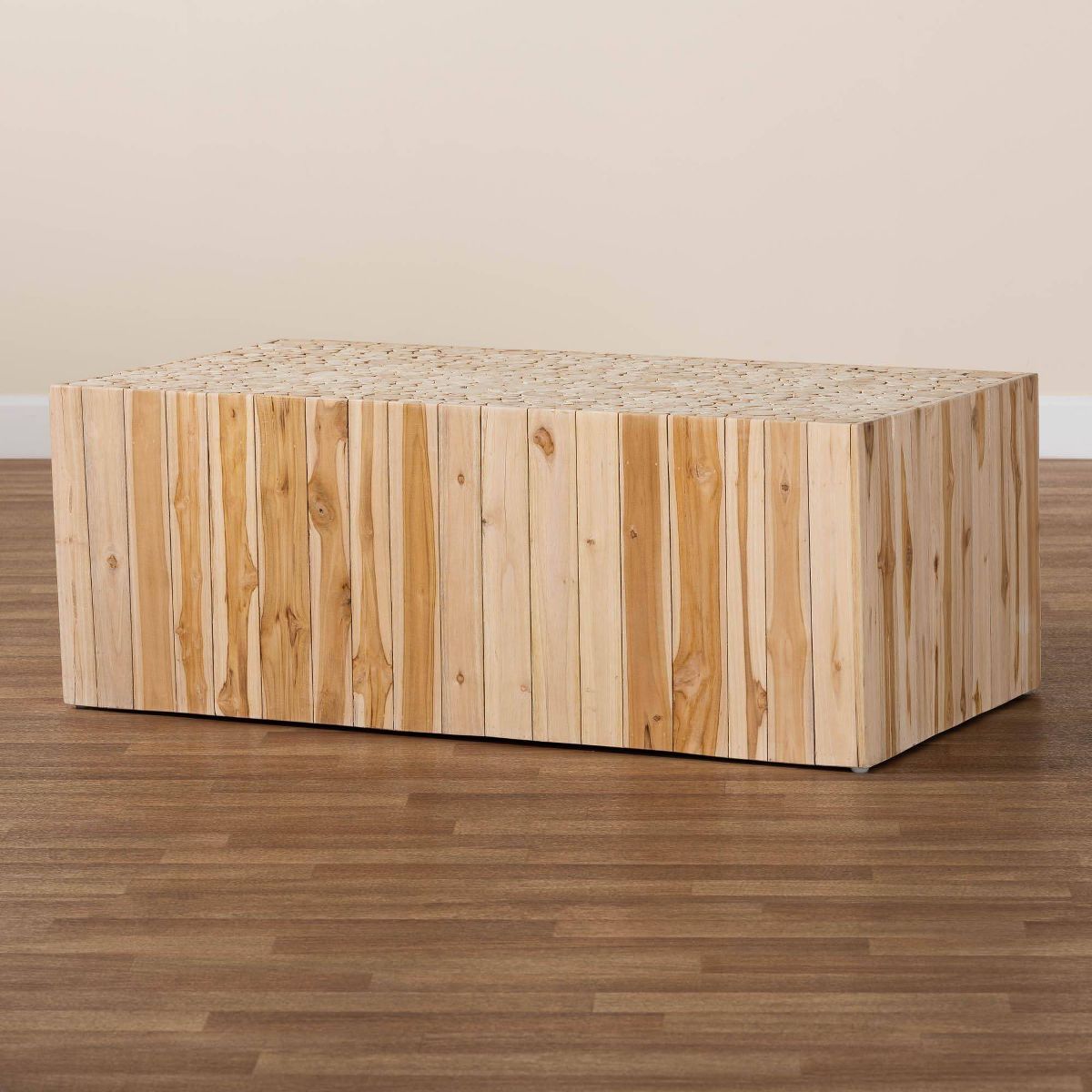 bali & pari Grayson Teak Wood Coffee Table with Unique Repurposed Wood Logs Natural - thumbnail 9