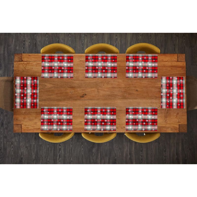 KOVOT Set of 8 Placemats Winter White Snowflakes on Green and Red Plaid 100% Cotton Table Decore for Christmas, Winter & Holiday's (17" x 13"), 5 of 7
