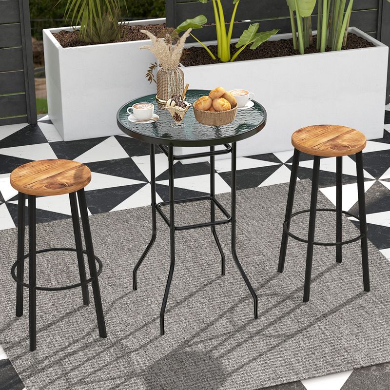 Tangkula Round Glass Top Patio Table 27"x27” Outdoor Bistro Table w/ Heavy-duty Metal Frame, 2 of 10