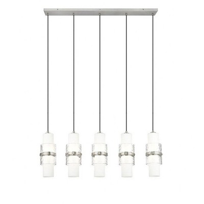 Brushed Nickel 5-Light Linear Chandelier with Etched Opal Glass Shades