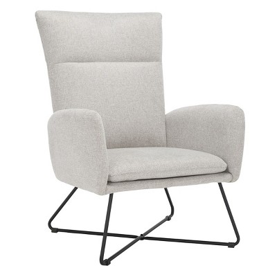 Mid-Century Modern Light Gray Velvet Armchair with Metal Cross Base