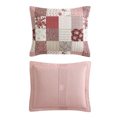 Celina Patchwork Red Cotton Twin Reversible Quilt Set