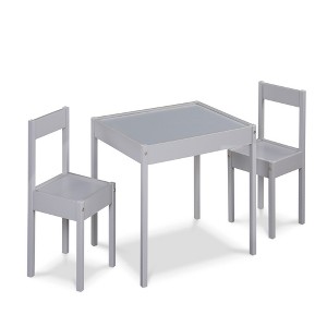 SEVOBAL Kids Table Sets, 3-Piece Solid Wood Activity Table with Two Chairs for Creative Learning and Play, Gray, 28.5"*20.5"*3.5" - 1 of 4