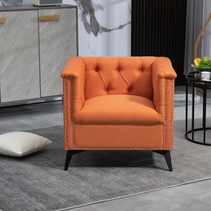 Arm Chairs with Linen Fabric,Mid Century Accent Arm Chairs Comfy Reading Lounge Club Armchair,Accent Single Sofa Chair with Arms-Cuddlewood - 1 of 4