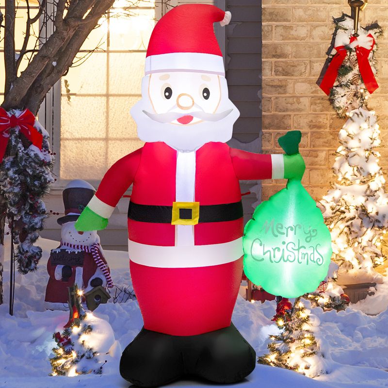 Tangkula 5FT Christmas Inflatable Santa Claus Blow up Yard Decoration w/ Built-in LED Lights & Powerful Air Fan Self-inflatable Christmas Santa Claus, 1 of 11