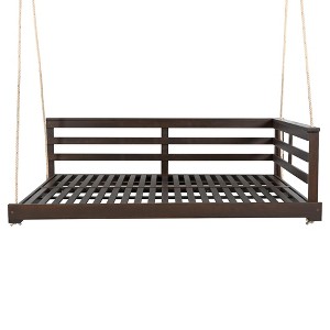NAYSAYE Patio Swing Acacia Wood Porch Swing Bed Durable Minimalist Design for Outdoor Relaxation, Brown, 84"*31"*7.75" - 1 of 4