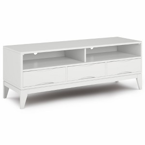60" Solid Rubberwood Hardwood Mid Century Modern TV Media Stand with Cord Management, Large Notched Handle Drawers and Open Compartments - 1 of 4