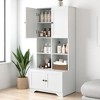 Tall Bathroom Storage Cabinet with 4 Doors and Open Shelves, Freestanding Floor Cabinet with Adjustable Shelf, MDF Organizer - 4 of 4