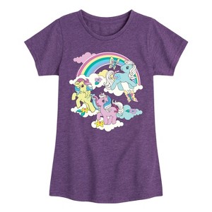 Girls' - My Little Pony - Rainbow with Clouds and Butterflies Fitted Short Sleeve Graphic T-Shirt - 1 of 3