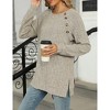 Women's Ribbed Long Sleeve T-Shirt Crew Neck Split Hem Top with Decorative Buttons Casual Top - 3 of 4