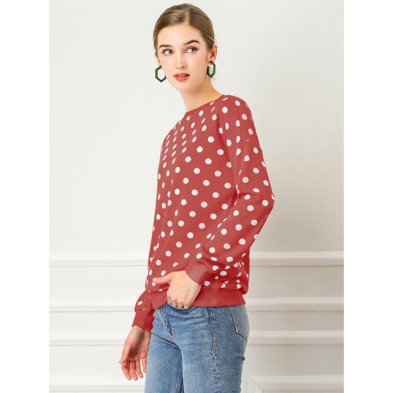 Allegra K Women's Fall Winter Long Sleeve Polka Dots Knitted Pullover Tops, 5 of 8