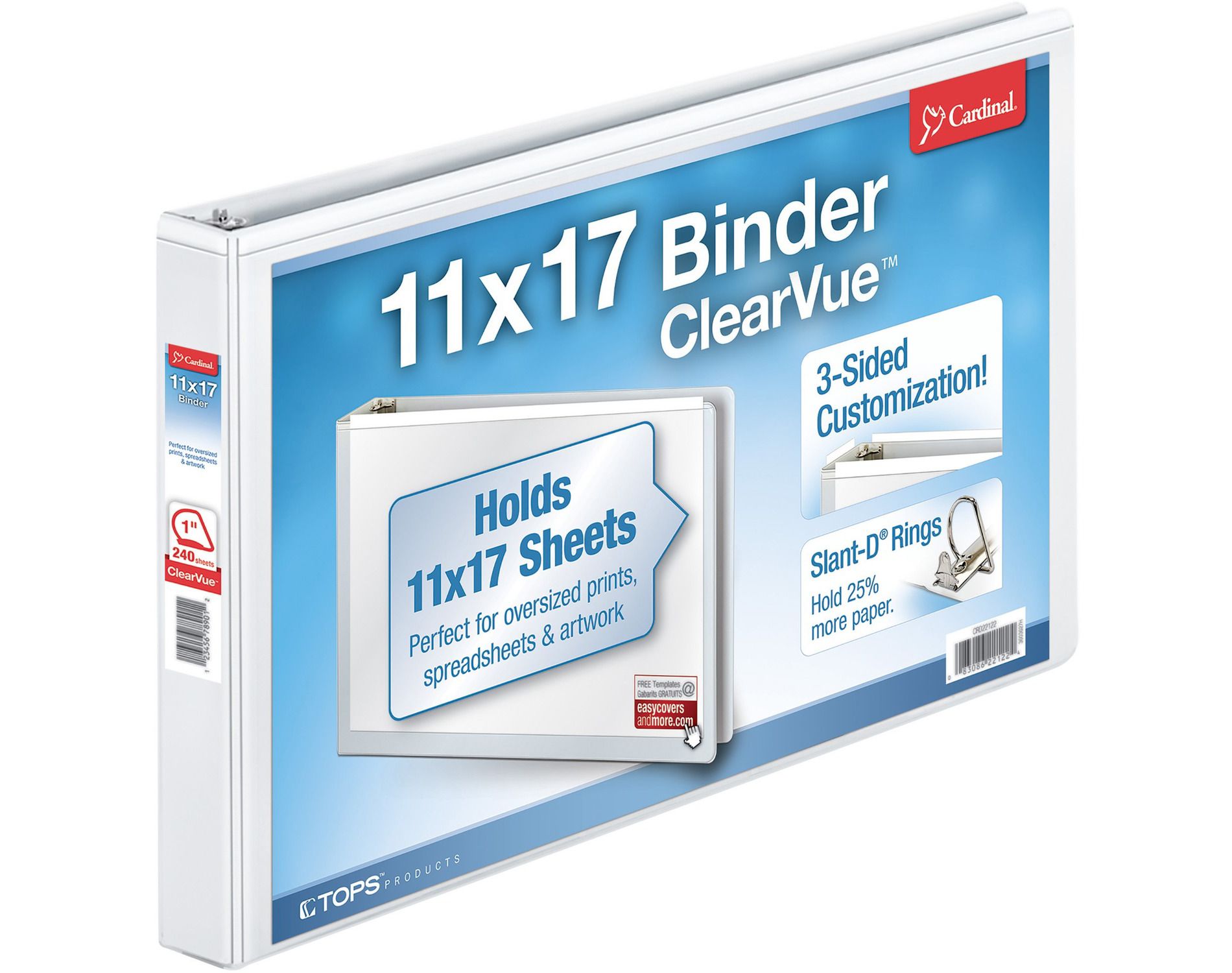 Cardinal Clearvue D-Ring Binders 11"x17" 1" Capacity White 22112CB