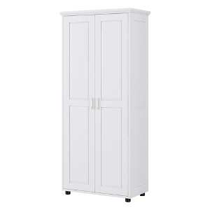 Gulches 29 in W x 15 in D x 71 in H White MDF Bathroom Storage Cabinets with Two Doors Adjustable Shelf Anti Tip Silver Handles 1 Pack - 1 of 4