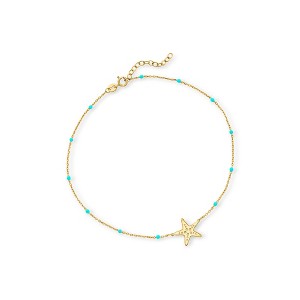 Pure Collection by Ross-Simons Italian 14kt Yellow Gold Starfish and Blue Enamel Station Anklet Size 9 - 1 of 4