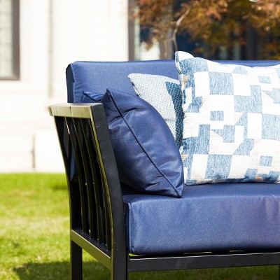 Blue Metal Two-Seat Outdoor Sectional Sofa with Cushions