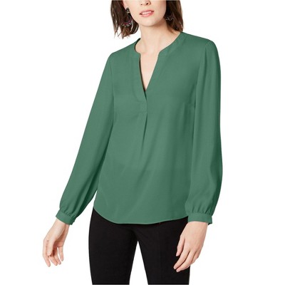 I.N.C International Concepts Womens Split Neck Pullover Blouse, Green, Small