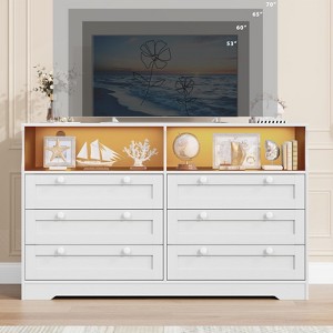 Jojoka Bedroom Dresser with Charging Station and 6 Drawers, LED Light Wood Storage Cabinet for Clothes - 1 of 4