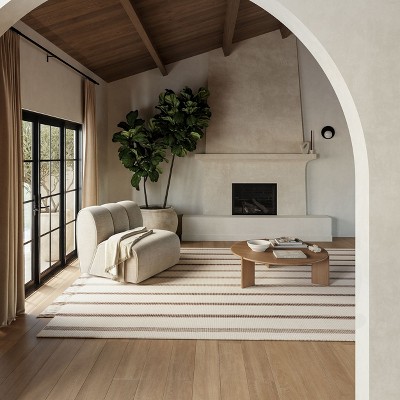 Toluca Ivory and Brown Striped Wool Rectangular Area Rug, 4' x 6'
