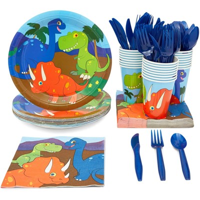 Juvale 144-Piece Serves 24 Dinosaur Party Supplies - Disposable Plates, Napkins, Cups & Cutlery