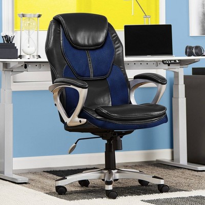 Blue Mesh and Faux Leather High Back Executive Swivel Chair