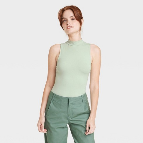 Women's Cotton Stretch Tank Bodysuit - Auden™ Teal Green XL