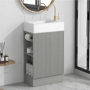 KTMBDW 18.6" Bathroom Vanity with Sink Combo Set, Bathroom Cabinet with Drawer and Two-tier Shelf - 1 of 4