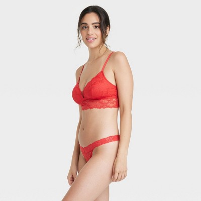 Women's Heart Print Lace Trim Cotton Bikini Underwear - Auden™ Red L :  Target