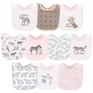 Hudson Baby Infant Girl Cotton Bibs, Modern Pink Safari, One Size - 1 of 2