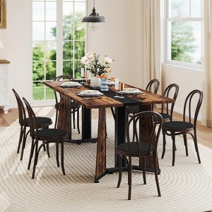 Zevemomo 70.9" Large Dining Table for 8, Wood Dining,with Spacious Tabletop & V-Shaped Steel Base, 8 Adjustable Legs for Kitchen, Office-Rustic Brown - 1 of 4