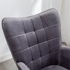 Silky Velvet Contemporary Accent Chair with Diamond Button Tufting and Ottoman - 2 of 4