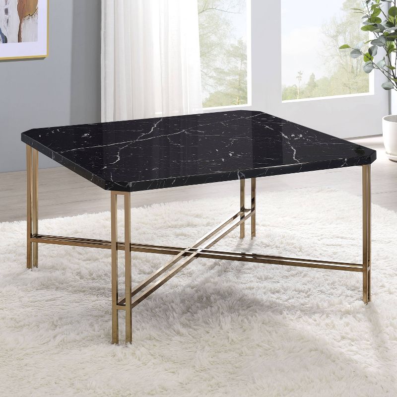 Daxton Faux Marble Square Cocktail Table Black/Gold - Steve Silver Co., 4 of 11