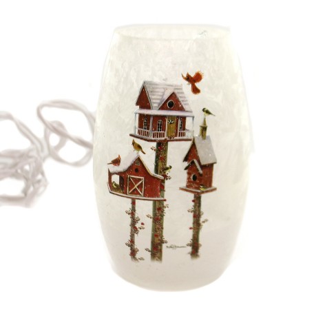 Stony Creek 5 25 Birdhouse Lighted Glass Vase Winter Cardinal Red