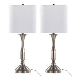 LumiSource (Set of 2) Sawyer 25" Contemporary Table Lamps Brushed Nickel with White Linen Shade and Built-in USB Port from Grandview Gallery - 1 of 4