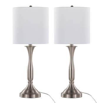LumiSource (Set of 2) Sawyer 25" Contemporary Table Lamps Brushed Nickel with White Linen Shade and Built-in USB Port from Grandview Gallery