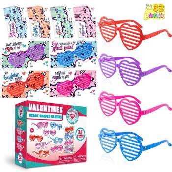 Syncfun 32 Packs Valentines Day Cards with Heart Shaped Glasses for Kids, Valentines Exchange Card Gift Sets for Boys Girls, Party Favors