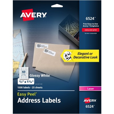Avery Mailing Labels Return Addr 2/3"x1-3/4" 1500/PK Glossy WE 6524