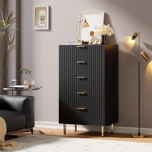 Fluted 5-Drawer Tall Dresser, Modern Wooden Storage Chest with Deep Drawers & Wide Top, Bedroom Organizer for Living Room, Hallway, Kids' Room - 1 of 4
