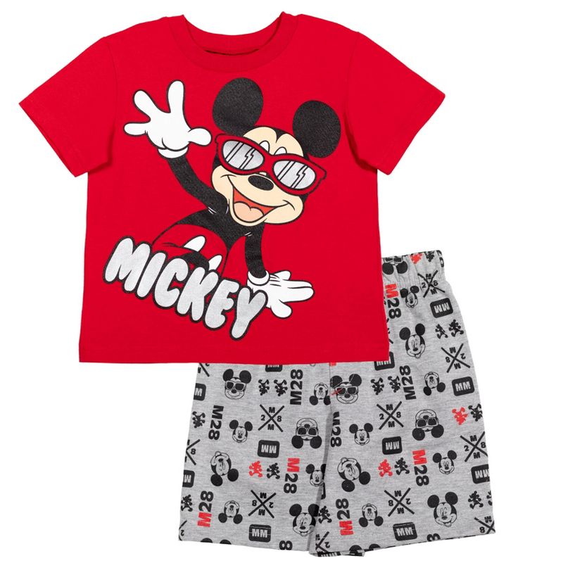 Disney Mickey Mouse Toddler Boys French Terry 4 Piece Mix n' Match T-Shirt Shorts Set , 2 of 8