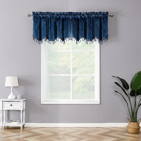 Kate Aurora Royal Living 2 Pack Beaded Tassel Trimmed Rod Pocket Velvet  Window Valances - Navy Blue : Target