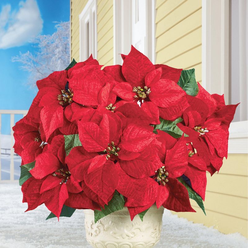 Collections Etc Bright Red Decorative Velvet Poinsettia Bushes - Set of 3 10 X 10 X 17, 2 of 4