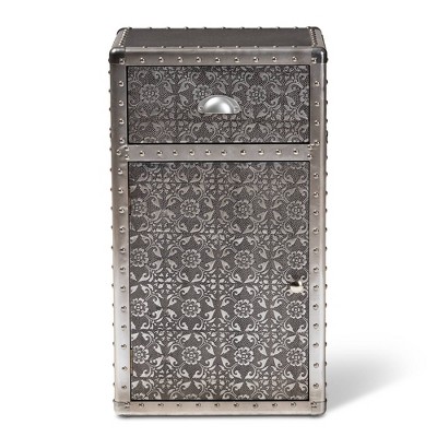 Cosette Silver Metal Floral Embossed Accent Cabinet
