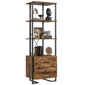 3 Tier Bookshelf with Storage Drawers,70.9 Inch Tall Industrial Book Shelf with Open Display Shelves,3 Shelf Bookcase with Metal Frame - 1 of 4