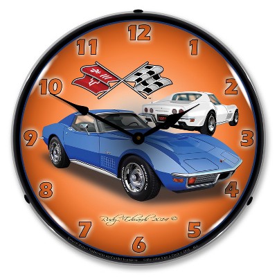 Collectable Sign & Clock | 1971 Corvette Stingray Blue LED Wall Clock Retro/Vintage, Lighted