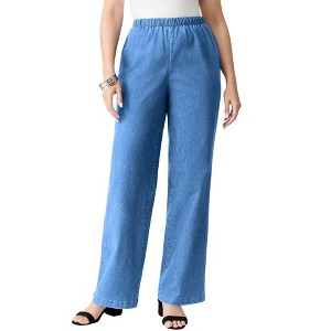 Roaman's Plus Size Comfort Stretch Wide Leg Jean - 1 of 4