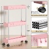 LunaLulinlk 3 Tier Slim Rolling Storage Cart, Slim Cart Kitchen Storage Organizer Rolling Utility/ Mobile Shelving Unit Slide Out Storage Cart, Pink - 2 of 4