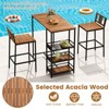 Tangkula 3 Pieces Outdoor Wood Bar Set w/ 3-Tier Storage Shelf & Metal Frame for Backyard - 4 of 4