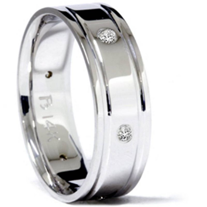 Pompeii3 Mens 14K White Gold Polished Diamond Wedding Band Ring, 2 of 5