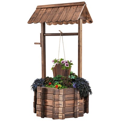 Costway Outdoor Wooden Wishing Well Bucket Flower Plants Planter Patio Garden Home Decor